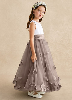 Azazie Vi Flower Girl Dresses Taupe A-Line Sleeveless Tulle Dress image7