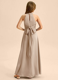 Azazie Beah Junior Robe Trapèze en Satin extensible Plissée Taupe image2