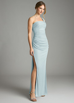 Azazie Tati Bridesmaid Dresses Mist Sheath Off the Shoulder Mesh Dress image3