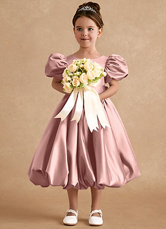 Azazie Jellybean Blumenmädchenkleider Ballkleid Gestreift Matte Satin Kleid Roségold image3