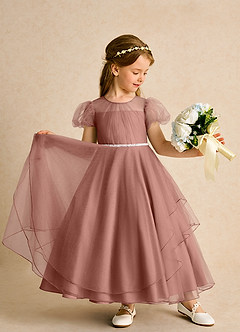 Azazie Duckie Abiti da Ragazza di Fiori Abito Principessa in Tulle Plissettato Cedro Rosa image3