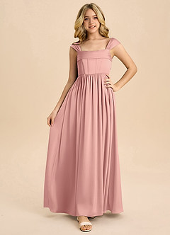 Azazie Hattie Junior Robe Trapèze en Satin extensible Plissée Rosette image5