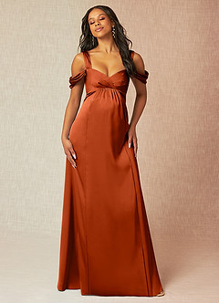 Azazie Rhea Maternity Bridesmaid Dresses A-Line Off-The-Shouler Pleated Stretch Satin Floor-Length Dress image4