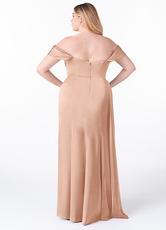Azazie Amyra Bridesmaid Dresses Rose Gold Sheath Off the Shoulder Stretch Satin Convertible Dress image11