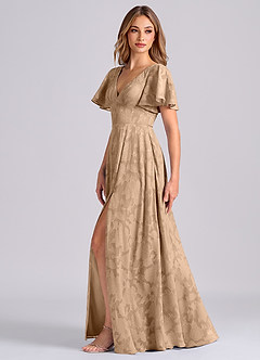 Azazie Kimber 신부 들러리 드레스 A라인 포켓이 있는 플로럴 번아웃 바닥 길이 드레스 image5