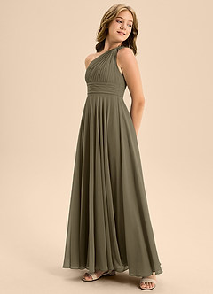 Azazie Charlize Junior Willow Green A-Line Pleated Chiffon Dress image4