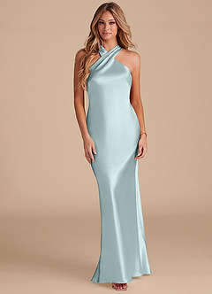 Azazie Doretta Bridesmaid Dresses Mist Mermaid Bow Metallic Satin Dress image3