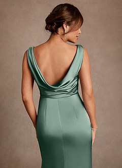 Azazie Baltimore Mother of the Bride Dresses Eucalyptus A-Line Pleated Stretch Satin Dress image6
