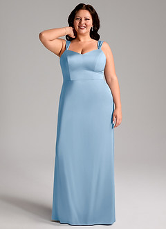 Azazie Denice Bridesmaid Dresses Powder Blue Sheath Pleated Stretch Satin Dress image9