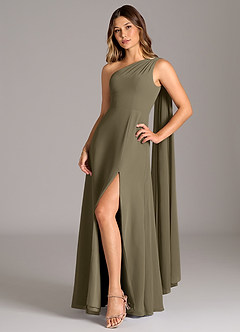 Azazie Tella Bridesmaid Dresses Willow Green A-Line One Shoulder Chiffon Dress image3