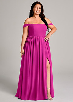 Azazie Calianna Bridesmaid Dresses Fuchsia A-Line Off the Shoulder Chiffon Convertible Dress image13