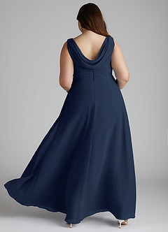 Azazie Karina Bridesmaid Dresses Dark Navy A-Line Pleated Chiffon Dress image9