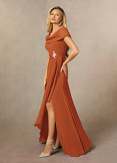 Azazie Mary Vestidos para mãe da noiva Vestir Canela de Chiffon de Linha A com Fenda Lateral image2
