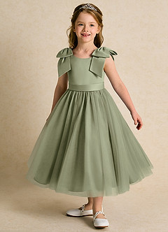 Azazie Serene Flower Girl Dresses Pistachio Ball-Gown Bow Matte Satin Dress image1