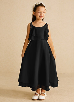 Azazie Temi Flower Girl Dresses Black A-Line Spaghetti Strap Chiffon Dress image3