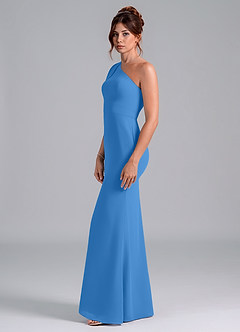 Azazie Rinna Bridesmaid Dresses Blue Jay Mermaid One Shoulder Chiffon Dress image4