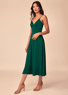 Azazie Dottie Robes de demoiselle d'honneur Robe Trapèze en Satin extensible émeraude image4