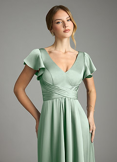 Azazie Omari Vestidos de damas de honor Vestido de Agave de Satén Elástico de Corte en A image6