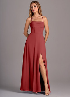 Azazie Carolyn Bridesmaid Dresses Rust A-Line Pleated Chiffon Dress image5