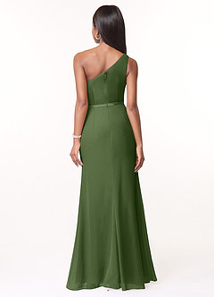 Azazie Liza Jurken voor bruidsmeisjes Jurk van Chiffon met Zeemeermin One-Shoulder Olijf image2