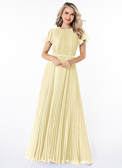 Azazie Kara 겸손한 신부 들러리 드레스 A라인 주름진 쉬폰 플로어 길이 드레스 image4