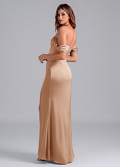 Azazie Asha Bridesmaid Dresses English Rose Sheath Off the Shoulder Stretch Satin Convertible Dress image2