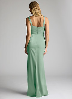 Azazie Elida Bridesmaid Dresses Agave Sheath Pleated Stretch Satin Dress image4