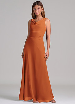 Azazie Nerine Brudtärnklänningar Klä av A-Linje i Chiffong Plisserad Kanel image3