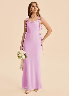 Azazie Trinity Junior Vestido Rosa Caramelo de Gasa de Corte Sirena con Plisado image3