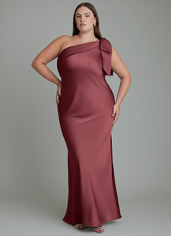 Azazie Yuanna Bridesmaid Dresses Merlot Mermaid One Shoulder Stretch Satin Dress image8