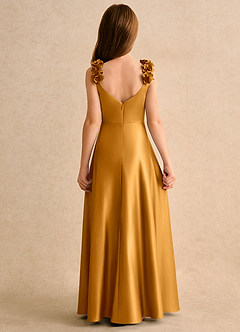 Azazie Rosita Girls Formal vestidos de niña de las flores Vestido de Caramelo de Satin Mate de Corte en A con Plisado image4