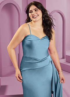 Barbie ♥ Azazie Bridesmaid Dresses Steel Blue Sheath Strapless Stretch Satin Convertible Dress image12