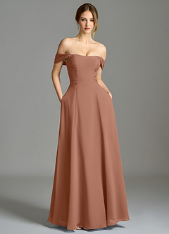 Azazie Oasis Bridesmaid Dresses Bronzer A-Line with Pockets Chiffon Dress image2