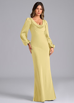 Azazie Rylina Bridesmaid Dresses Lemon Sorbet Mermaid Long Sleeve Stretch Satin Dress image4