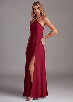 Azazie Bailey Bridesmaid Dresses Burgundy A-Line Halter Side Slit Chiffon Dress image3