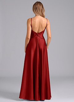 Azazie Elita Bridesmaid Dresses Pomegranate A-Line Pleated Stretch Satin Dress image5
