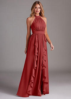 Azazie Avary Bridesmaid Dresses Rust A-Line Pleated Chiffon Dress image5