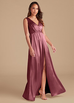 Azazie Tanicia Jurken voor bruidsmeisjes Jurk van Metaalachtig Satijn met A-Lijn Geplooid Woestijnroos image4