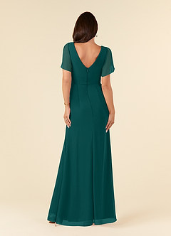 Azazie Marianne Abiti per la Madre della Sposa Abito Tubino in Chiffon con Scollo a V a Pieghe Verde Pavone image2