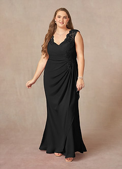 Azazie Gladys Kleider für die Brautmutter A-Linie Königin Anne Spitze Chiffon Kleid Schwarz image3