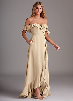 Azazie Lyra Bridesmaid Dresses Champagne A-Line Chiffon Convertible Dress image6