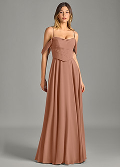 Azazie Chelsey Abiti da Damigella Abito Convertibile A-Line in Chiffon a Spalla Scoperta Bronzo image3