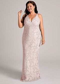 Azazie Tianna Robes de demoiselle d'honneur Robe Fourreau en Blumen-Burnout Dentelle Rose Pâle image10