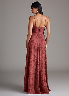 Azazie Moira Bridesmaid Dresses Terracotta A-Line Side Slit Floral Burnout Dress image2