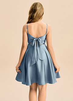 Azazie Miko Junior Dusty Blue A-Line Pleated Stretch Satin Dress image2