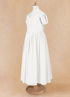 Azazie Chelle Robe Demoiselle D'honneur Fillette Robe Trapèze en Mousseline de soie Plissée Ivoire image7