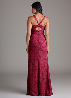 Azazie Mero Bridesmaid Dresses Burgundy Sheath Pleated Floral Burnout Dress image3