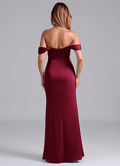 Azazie Asha Bridesmaid Dresses Burgundy Sheath Off the Shoulder Stretch Satin Convertible Dress image4