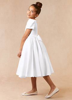 Azazie Anirra Flower Girl Dresses White Ball-Gown Pleated Matte Satin Dress image3