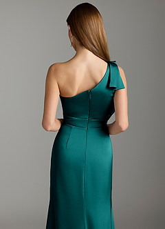Azazie Rinna Bridesmaid Dresses Peacock Mermaid Ruched Stretch Satin Dress image7